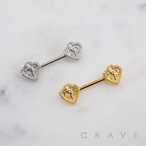 MULTI CZ HEART WITH KEY316L SURGICAL STEEL NIPPLE RING